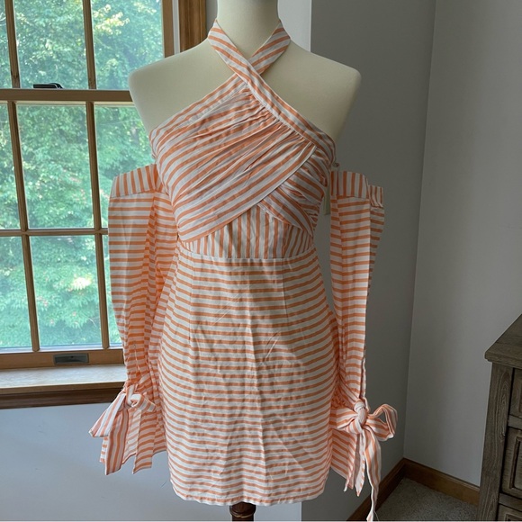 SAINTS + SECRETS Orange Striped Dress - Picture 1 of 9